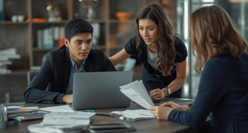 A photorealistic scene showing a student receiving application support f